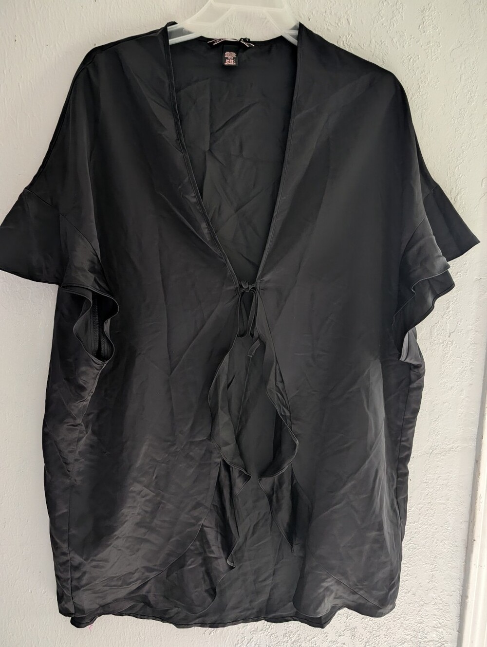 Victoria's Secret Black Satin Tie-Front Cover All Night Gown Robe
